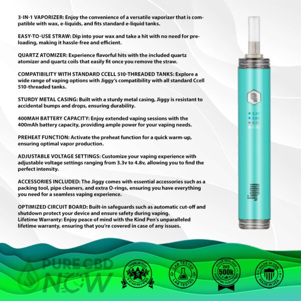 Features of the Kind Pen Jiggy CBD WAX Vape Pen