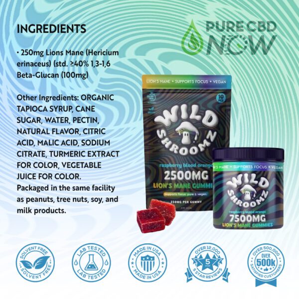 Wild Shroomz Mushroom + Delta 9 Gummies 2500mg or 7500mg - 250mg Per Bag