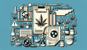 A visually appealing and modern image representing the concept of Delta 8 THC legality in Tennessee. The image should include symbols or elements related to hemp, legal documents, and the state of Tennessee, such as a map outline or state flag. The style should be informative and engaging, suitable for a feature image on a blog discussing legal aspects of Delta 8 THC.